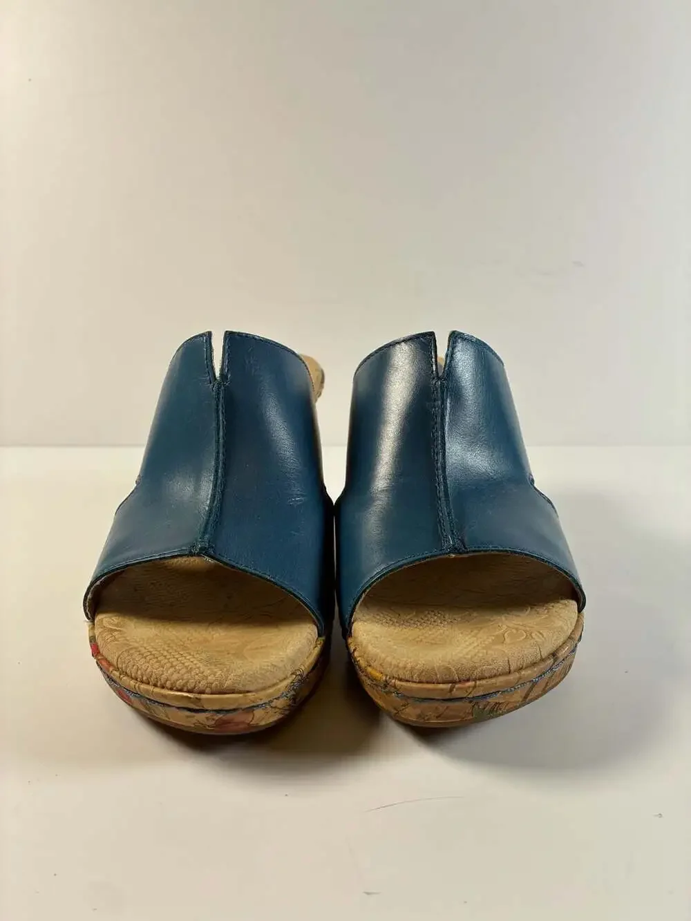 Boho b.o.c. Born Concept Blue Leather Floral Cork Wedge Sandals